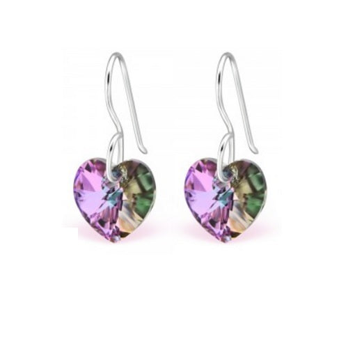 925 Sterling Silver Dangle Drop Heart Earrings & Gift Box - Vitrail Light