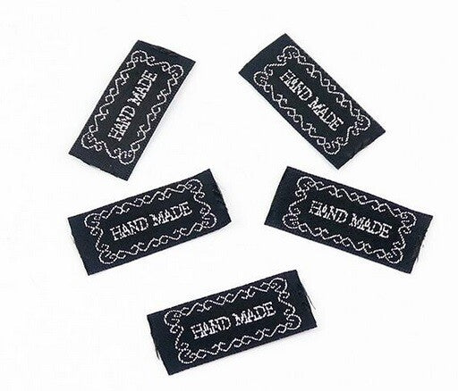 Fabric Labels Hand Made Sew On Garment Clothing Craft DIY Tags Black Gold Brown - Black & Silver