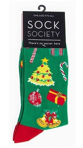 Sock Society Cotton Soft Stretchy Christmas Socks One Size Fits all (Adult 5-12) - Christmas Tree Green 1 Pair