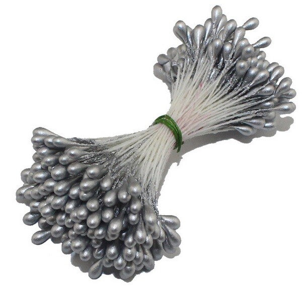 Artificial Flower Stamen Double Head Eco Friendly Wedding Floral Craft - 3mm - Silver