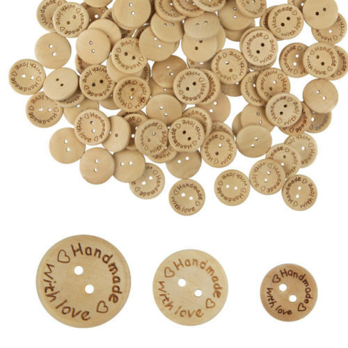 Handmade With Love Natural Wooden Round Buttons Hand Made 3 Sizes 15/20/25mm