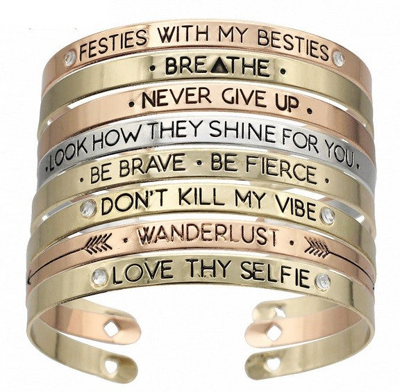 Wanderlust Believe Boho Hippie Brave Motivational Message Bangle Bracelet - Look How They Shine for You