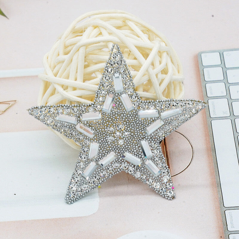Rhinestone Embellished Star Patch Iron on Glitter Patches Space Hotfix 5.5cm - Silver