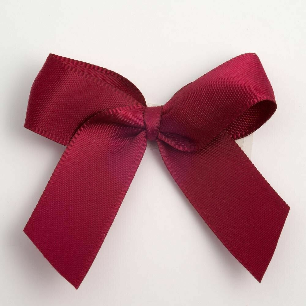 Self Adhesive 5cm Bow Satin Bows Sticky Pre-Tied 16mm Ribbon Craft Wedding - Burgundy