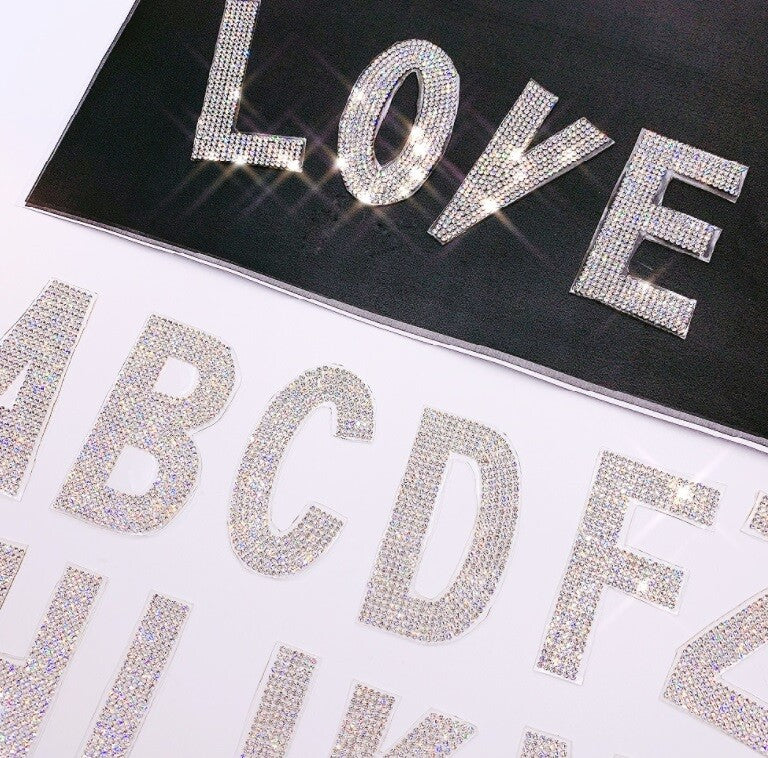 Large Crystal Rhinestone Letter Patch Patches Iron on Alphabet Customise 7.5cm