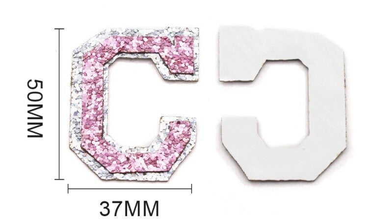 Pink & Silver Glitter Varsity Letter Patch Iron or Sew on Alphabet Patches