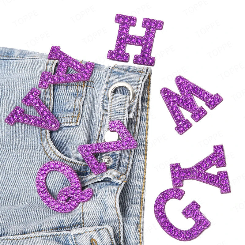 5.5cm 3D Rhinestone Purple Patches Letter Alphabet Patch Iron on Letters Words