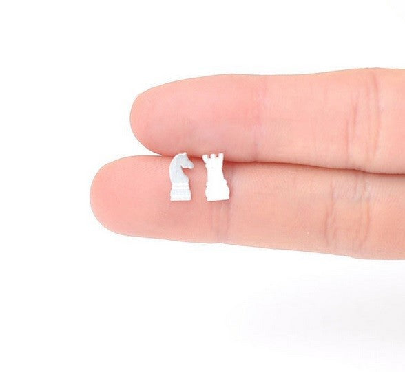 Tiny Chess Castle Knight Stud Earrings Gold Silver Rose & Gift Box #2