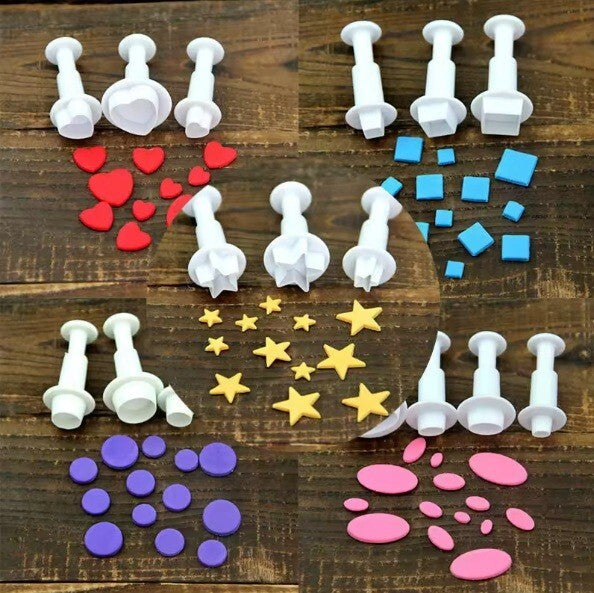 3 Piece Set Star Heart Round Square Fondant Icing Decorating Tool Plunger Cutter