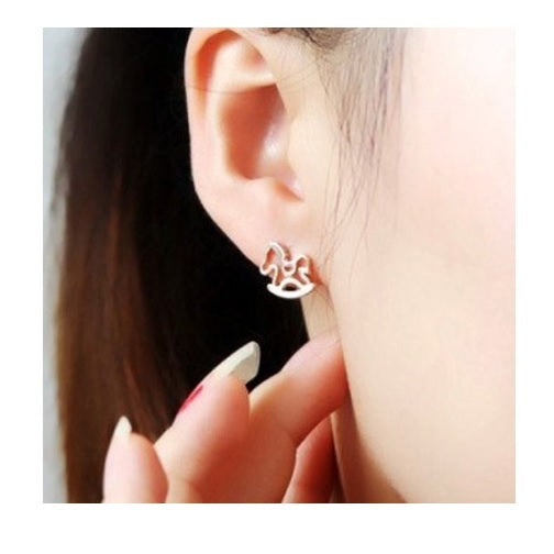 Rocking Horse Pony Kawaii Stud Earrings Openwork & Mini Gift Box
