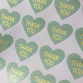 Heart Paper Labels 'Thank You' Gift Food Craft Stickers Seals Green & Gold