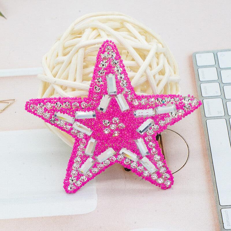 Rhinestone Embellished Star Patch Iron on Glitter Patches Space Hotfix 5.5cm - Fuchsia Pink
