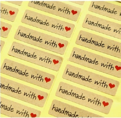 Rectangular Paper Labels 'Hand made with love' Gift Food Kraft Craft Stickers RD