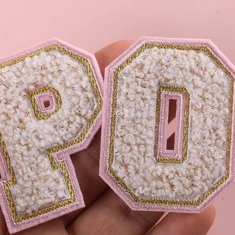 Pink Gold & Beige Chenille Patch Letter Patches Iron on Alphabet Letters 5.5cm