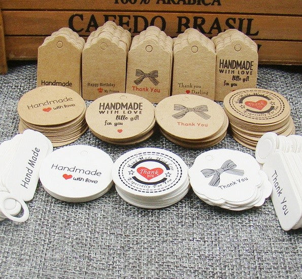 Craft Paper Tags 'Handmade with Love' & 'Thank You' Hand Made Mini Gift Tags
