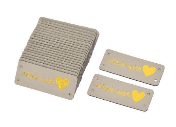 Faux Leather Labels Made with Love Sew On Garment Clothing Label Tags 5x2cm - Off White Design 1