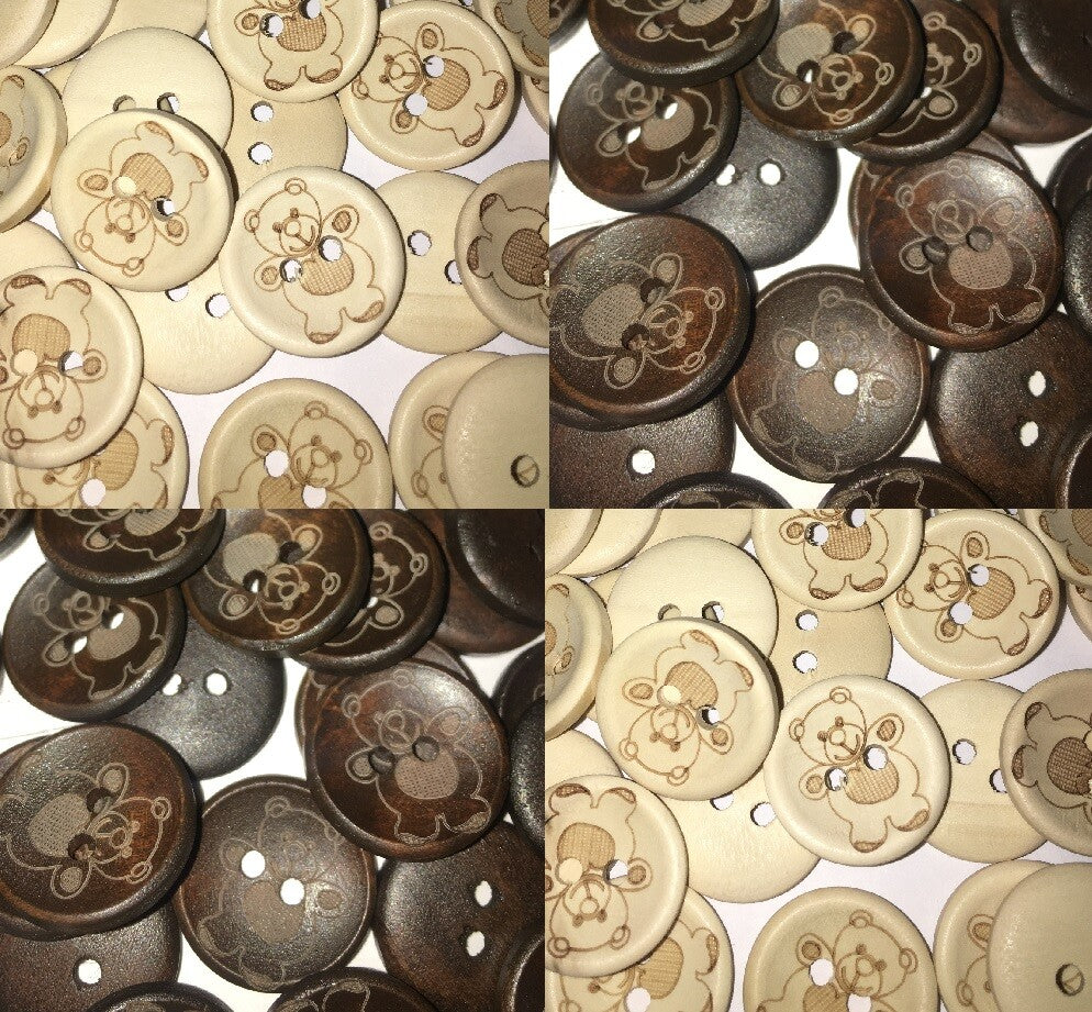 Natural Wooden Teddy Bear Baby Buttons 2 Hole 20mm Sewing Craft Baby Shower Gift