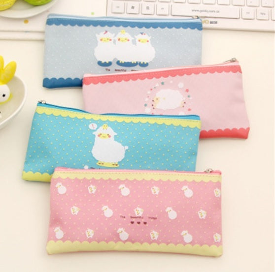 Kawaii Alpaca Sheep Lamb Canvas Pencil Case Pouch or Cosmetic Make Up Bag