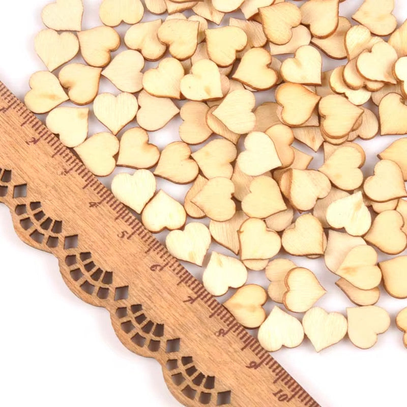 100 x Wooden Hearts Wood Heart Table Scatter Scrapbook Craft 10mm / 1cm