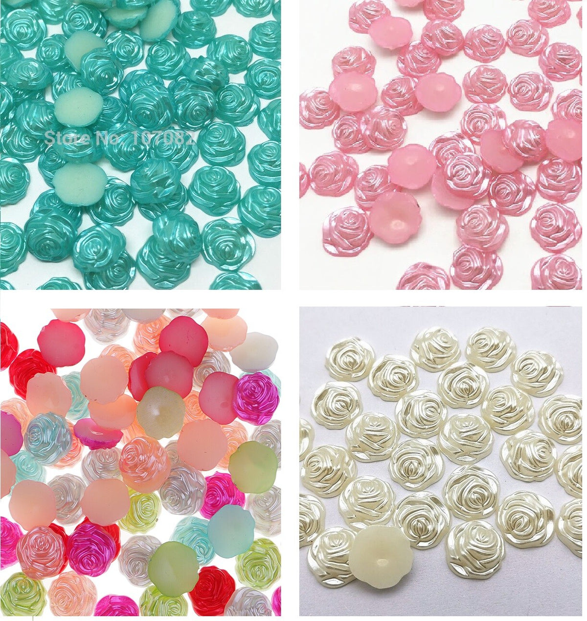 Pearlescent Rose Flower Flat Back Resin Cabochon Scrapbook Craft Card Making 12mm