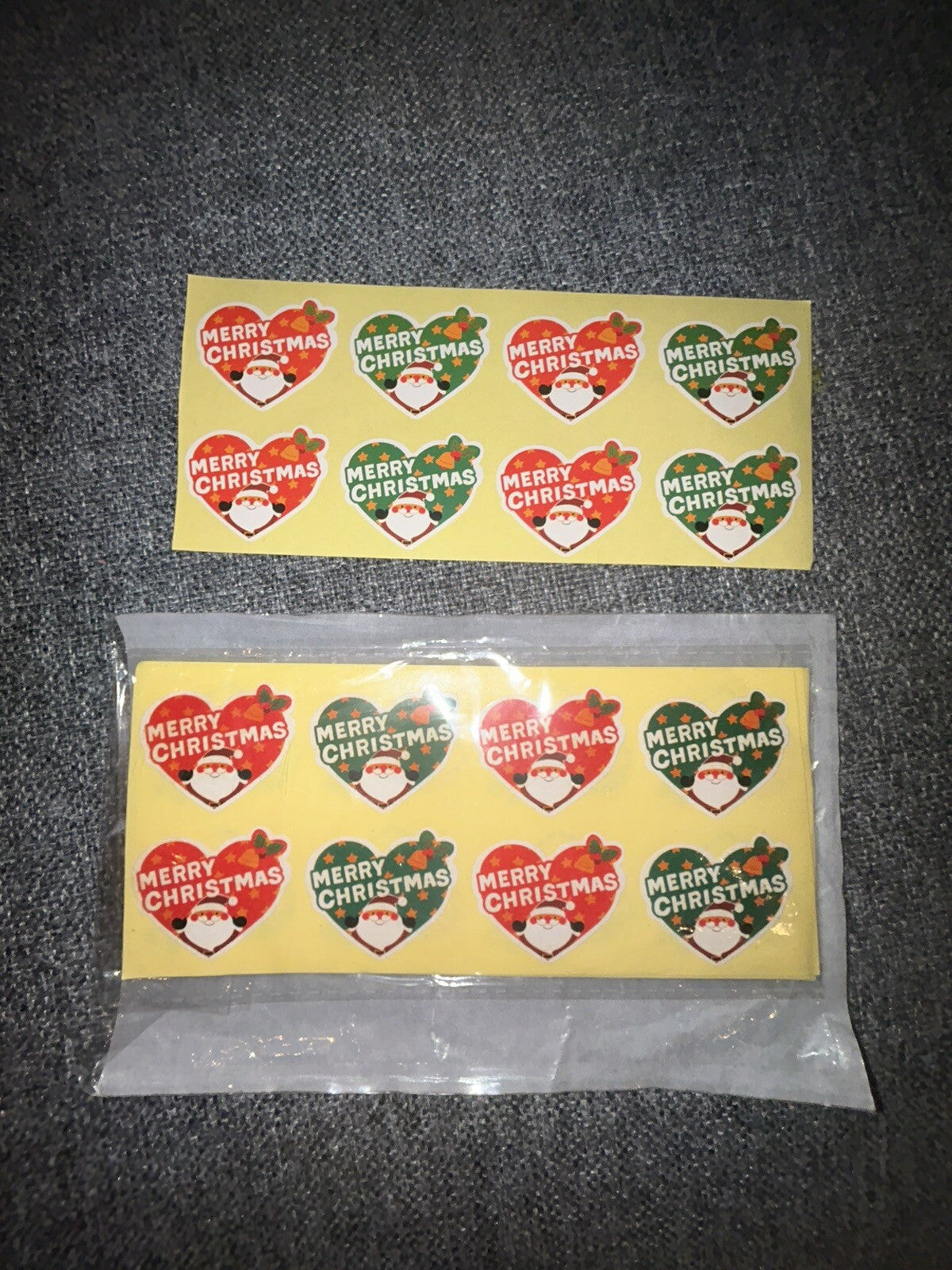 Red & Green Heart Labels 'Merry Christmas' Gift Seal Christmas Present Stickers