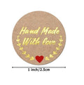 Round Sticky Labels 'Handmade with Love' Gift Craft Stickers Label Seals 2.5cm - Brown & Gold