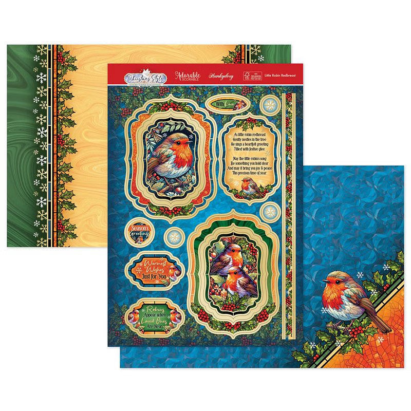 Hunkydory Christmas Card Making Kits Festive Xmas Luxury Topper Set Pack Toppers - Little Robin Redbreast