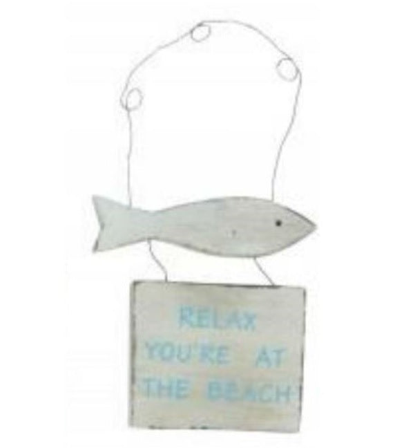 Nautical Wooden Hanging Plaque Sign Home Gift Beach Hut Decoration Gisela Graham - Relax You're at the Beach