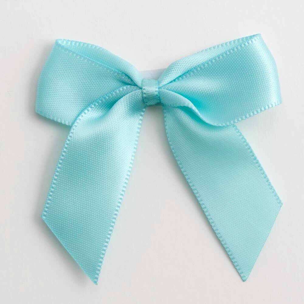 Self Adhesive 5cm Bow Satin Bows Sticky Pre-Tied 16mm Ribbon Craft Wedding - Duck Egg