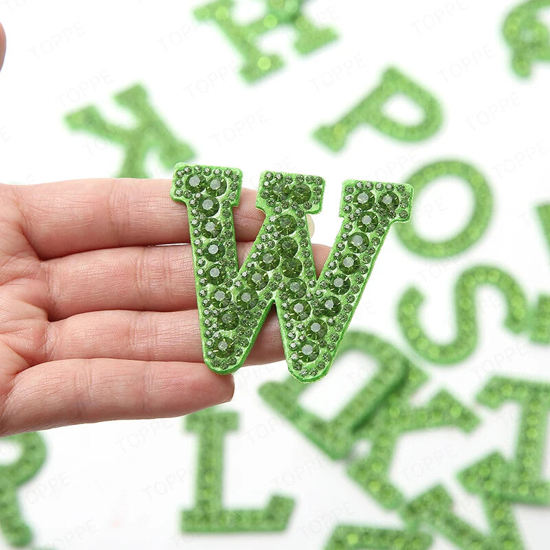 5.5cm 3D Rhinestone Green Patches Letter Alphabet Patch Iron on Letters Words
