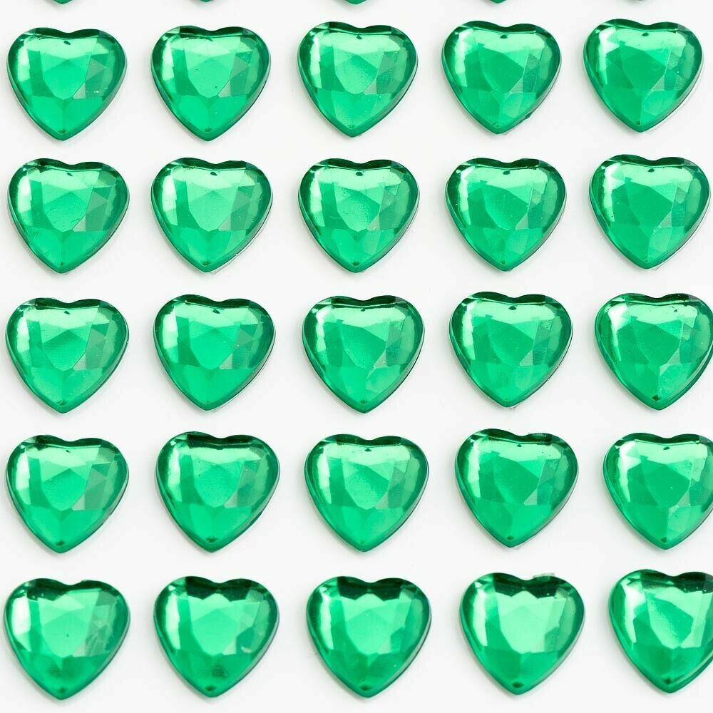 Hearts Sheet Self Adhesive Craft Diamante Rhinestone Heart Stick on Crystals - Emerald