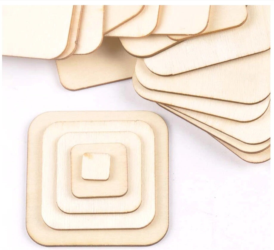 Wooden Square Flat Shape Craft Wood Curved Edge Tag Embellishments Decoration
