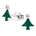 925 Sterling Silver Crystal Christmas Tree Cute Stud Earrings Noel & Gift Box