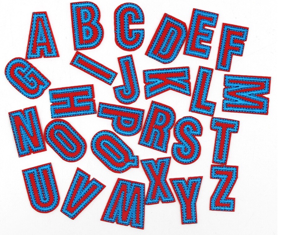 Blue & Red Letter Patch Iron or Sew on Alphabet Embroidery Customise Clothing