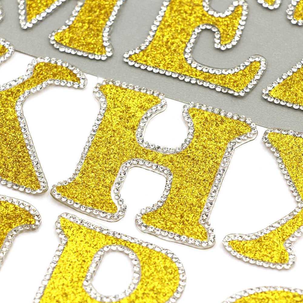 3D Rhinestone Gold Glitter Letter Patch Iron on Alphabet Patches 5cm