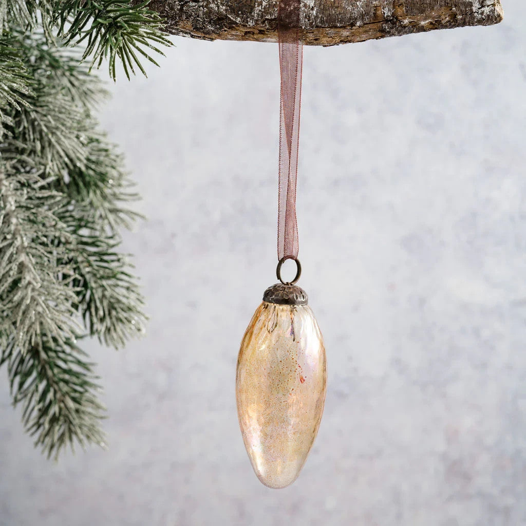 2 Pack Conical Glass Handcrafted Baubles Premium Traditional Christmas Tree - 2 Pack Honey Lustre
