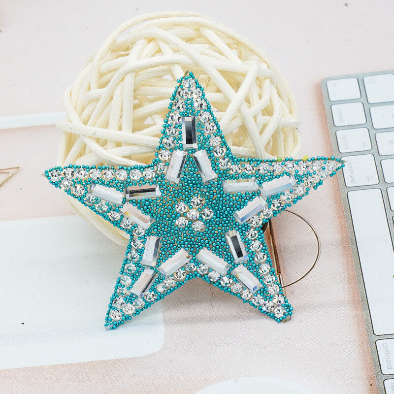 Rhinestone Embellished Star Patch Iron on Glitter Patches Space Hotfix 5.5cm - Blue
