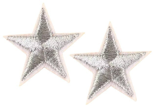 2 Silver Star Patches Iron On Sew On Stars Patch Embroidered Applique Badge