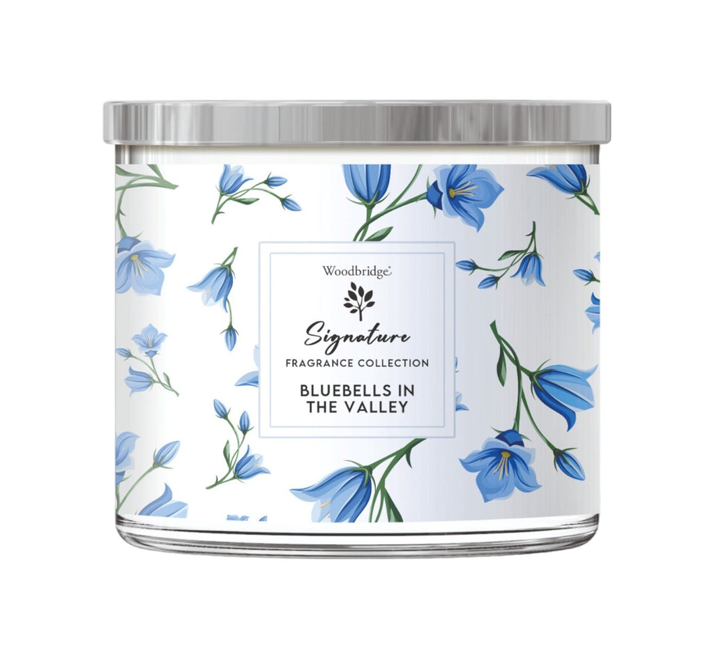 Large Three Wick Fruit Christmas Woodbridge Glass Jar Candle - 38 Hour Burn Time - Bluebells in the Valley