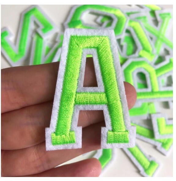 Neon Green Letter Patch Patches Iron or Sew on Alphabet Embroidery Customise