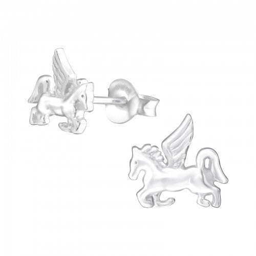 925 Sterling Silver Unicorn Horse Pegasus 8x8mm Stud Earrings & Gift Box #19