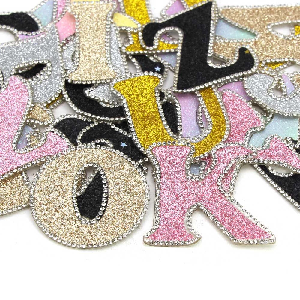 3D Multicoloured Pink Gold Glitter Letter Patch Iron on Alphabet Patches 5cm