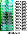 10 Sheets - Green Mirror Shine Merry Christmas Peel Off Stickers Card Making
