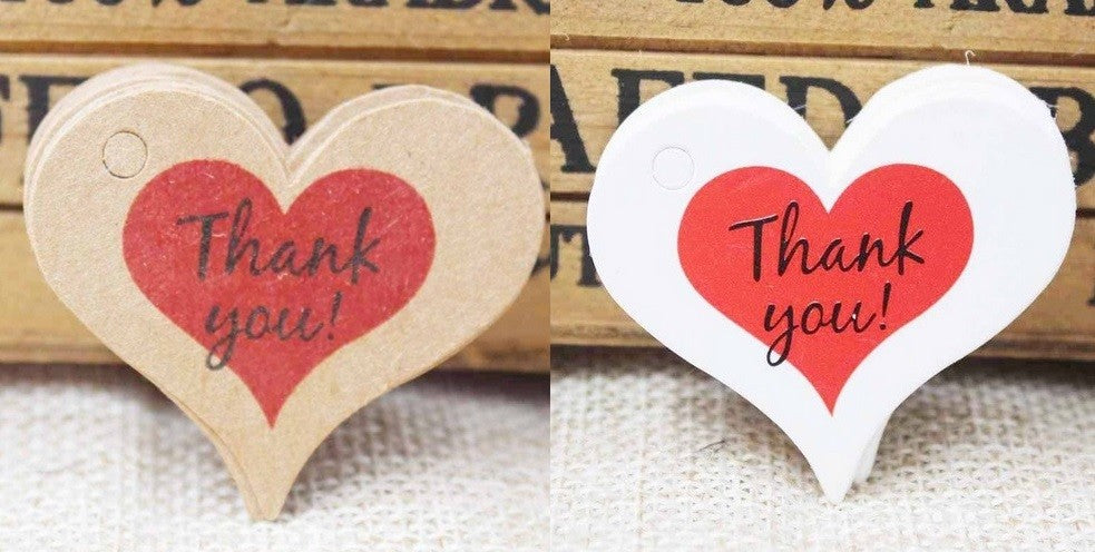 Thank You Red Heart Gift Tag Label Craft Paper Love Heart Wedding Tags 3x4cm