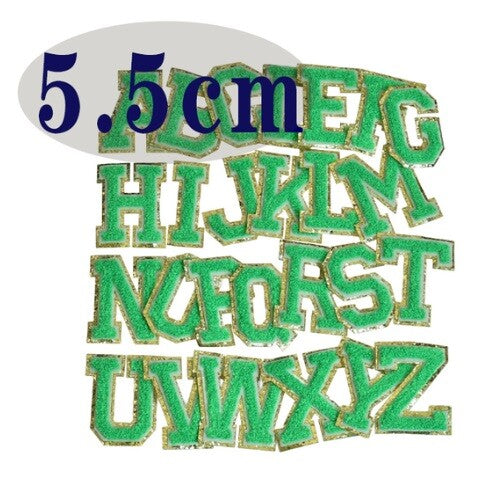 3D Multicolour & Gold Chenille Patch Letter Patches Iron on Alphabet 5.5cm - Green