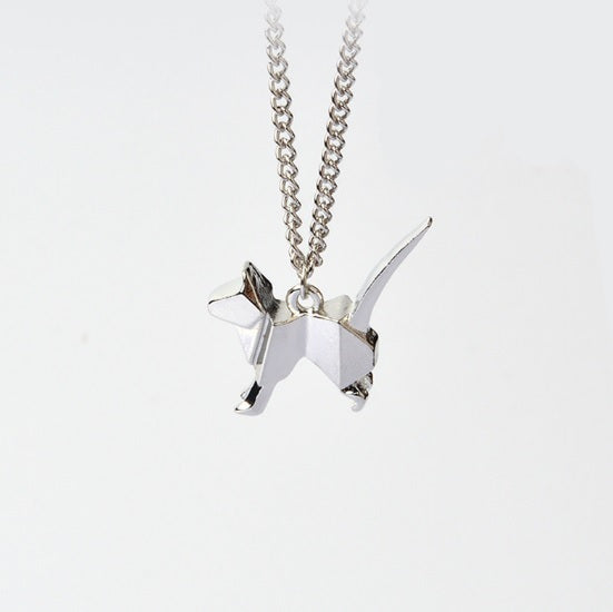 Origami Cat Stylish Necklace Kitsch Gold Rose Silver Black Kawaii Unique - Silver