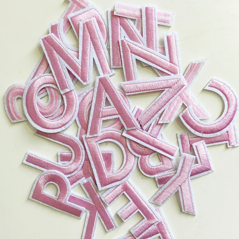 Pink Letter Patch Iron on Sew on Alphabet Embroidered Letters Patches 5.5cm