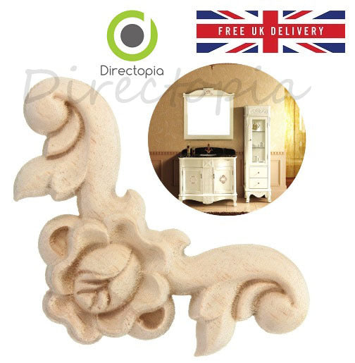 French Country Chic Rose Wooden Carved Corner Applique 6 x 6cm Furniture Natural