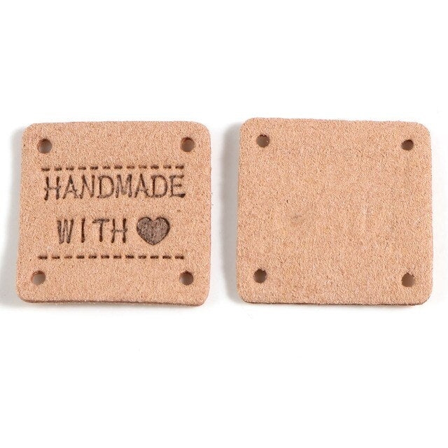 Faux Suede Labels Handmade with Love Square Clothing Tag Label Tags 25x25mm - Design 11