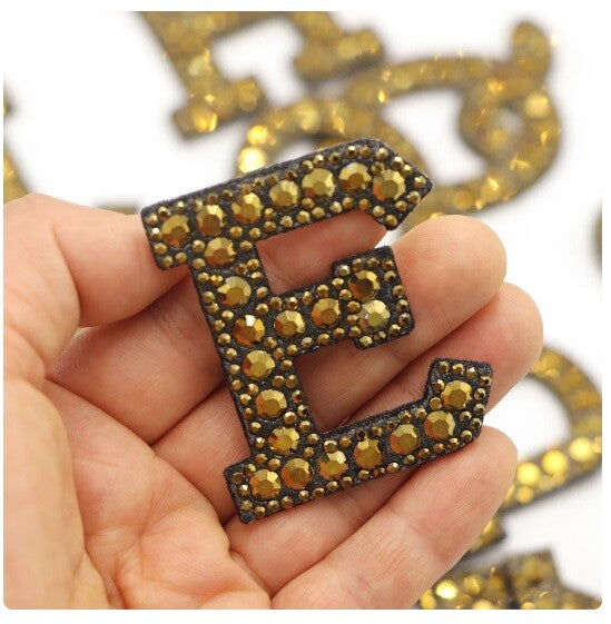 5.5cm 3D Rhinestone Gold Patches Letter Alphabet Patch Iron on Letters Words
